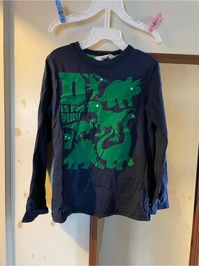 Kids Navy Long-Sleeve Tee with Green Dino Print